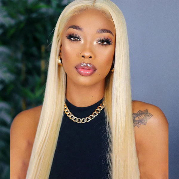 OhMyPretty #613 Blonde Straight 4x4 Lace Closure Wig With Pre-plucked Edges