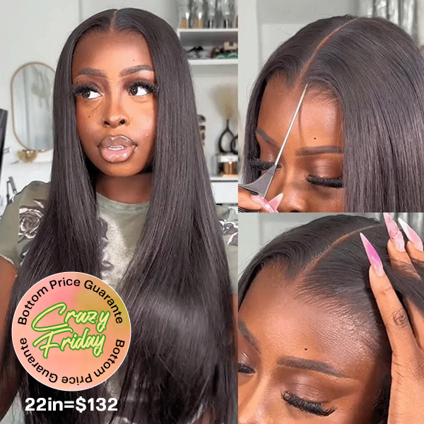 OhMyPretty Wear Go Glueless 9x6 Lace Straight Wig M Cap Super Natural Hairline Silky Human Hair  Mini Knots Pre plucked &Pre Bleached & Pre Cut