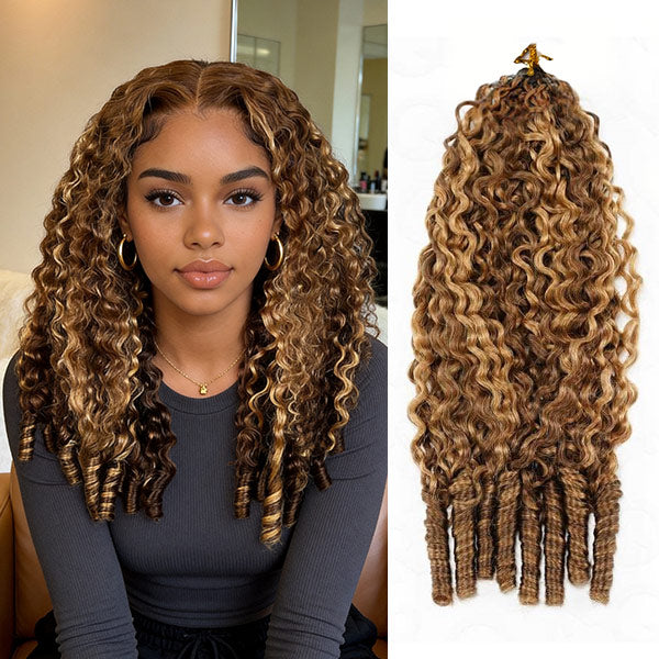 Highlight Brown Burmese Curly Crochet Human Hair for Boho Braids Plush Texture Time-Saving Pre-Separated Tangle Free