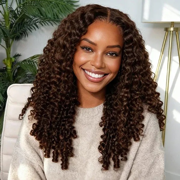 9x6 Burmese Curly Chocolate Brown Glueless Wig