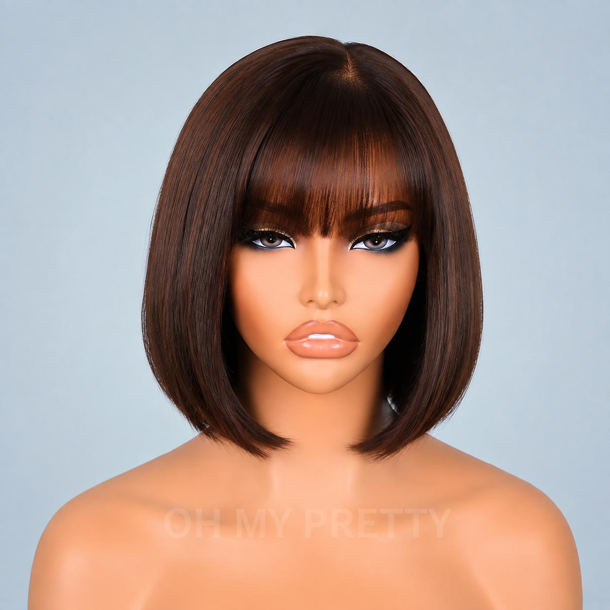 Wig with curtain bangs or fringe