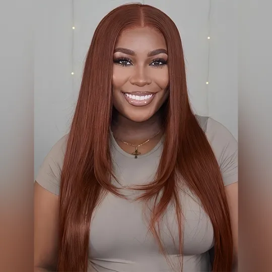 Glueless Layered Cut Reddish Brown Straight Wear Go 6x4 HD Lace Wigs