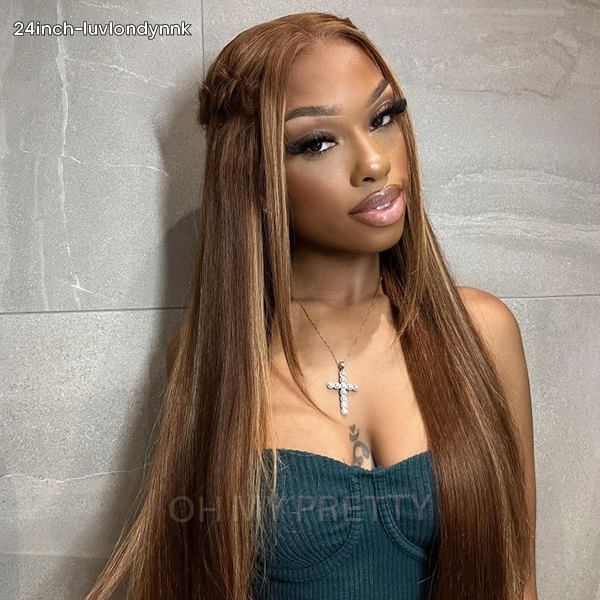 Glueless Highlight Brown Straight Lace Closure Wig With Pre-plucked