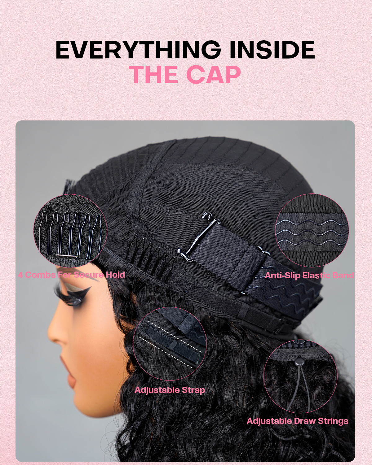 loose deep wave half wig cap