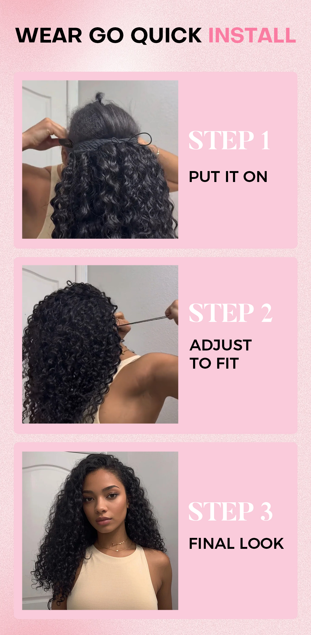 loose deep wave half wig quick install