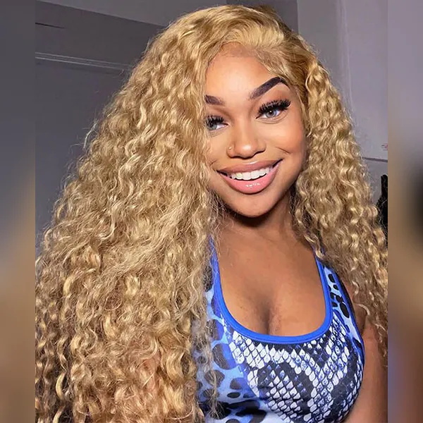 Honey Blonde Water Wave 7x5 Lace Wig