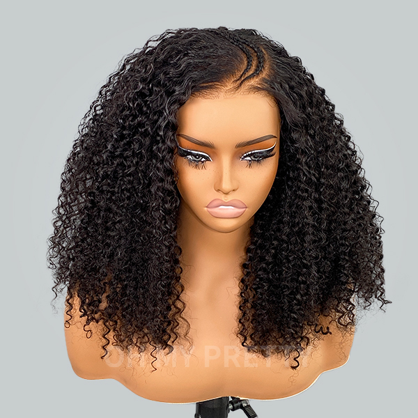 Braided Lace Front Wig 2 Braids C Parting Kinky Curly 9x6 Glueless Wig