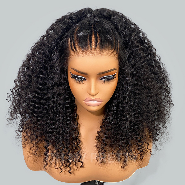 Braided Lace Front Wig 6 Braids Parting At Crown Kinky Curly M-cap Glueless Wig