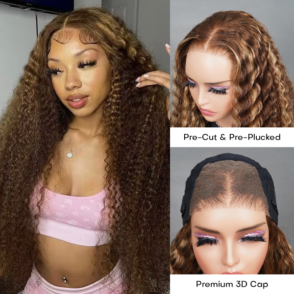 OhMyPretty Glueless Highlight Kinky Curly Wear Go 6x4 HD Lace Wig With Pre-plucked Edges