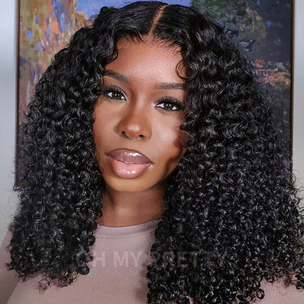 Kinky Curly Lace Closure Cheap Wig 180% Density With Pre-plucked Hairline