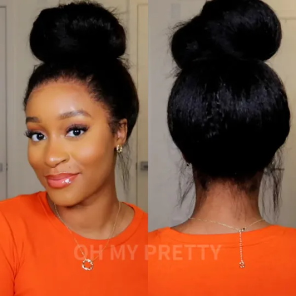 OMpretty 360 Kinky Straight Invisi Drawstring Glueless Wig