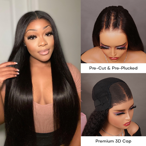 Pre Cut Plucked Bleached HD Lace Closure Straight 6x4 Glueless Cheap Wig