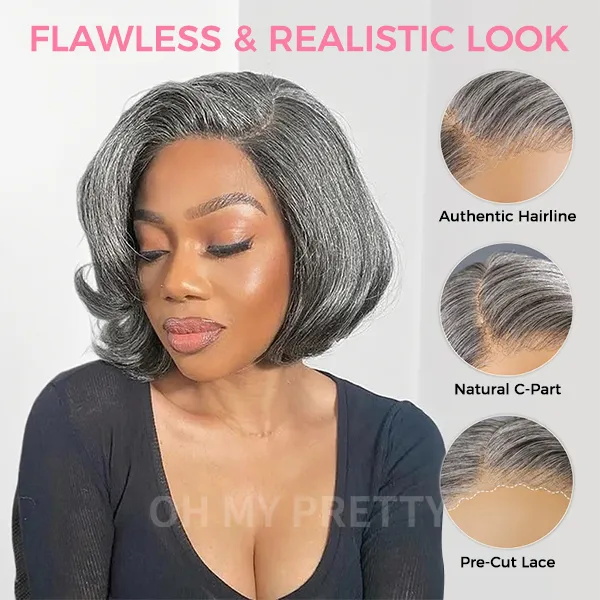 Salt and Pepper Layered Bob 7x5 Glueless Lace Wig