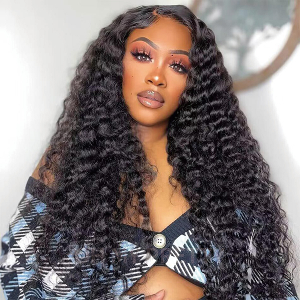 Deep Wave 6x4 HD Lace Pre Cut Zig Zag Lace Pre Bleached Knots Human Hair Wigs Near Me