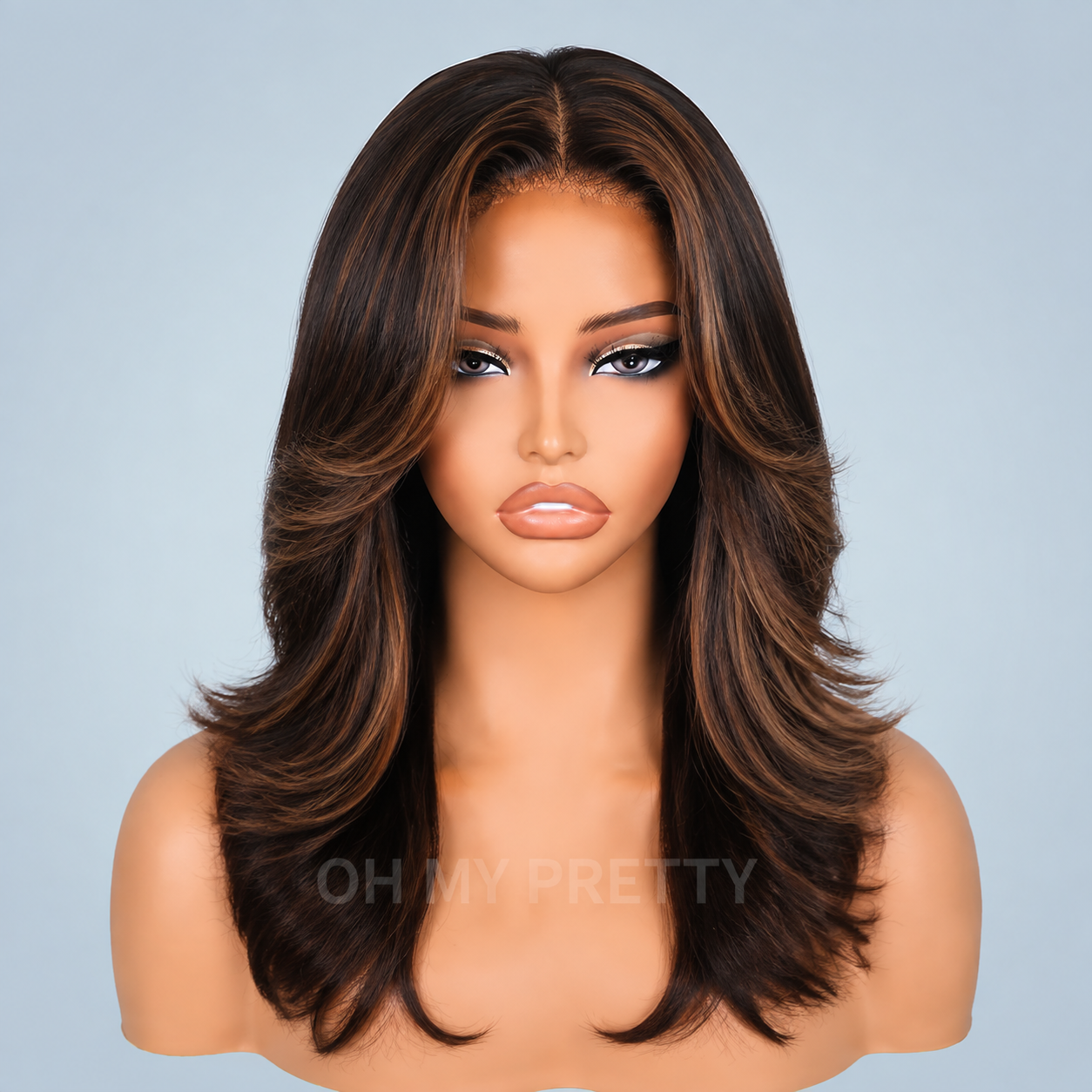 Long layers with off-center or side parts wig waves that start below the chin