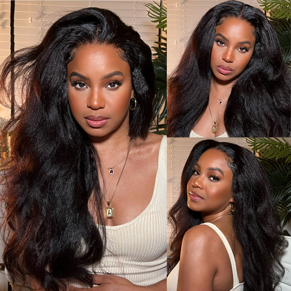 OhMyPretty Kinky Straight 13x4 HD Lace Front Wig Prebleached Knots With Pre-plucked Edges