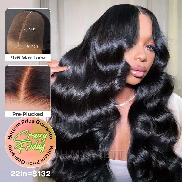 OhMyPretty Wear Go Glueless 9x6 Lace Body Wave Wig M Cap Pre Cut Lace with Natural Hairline Mini Knots