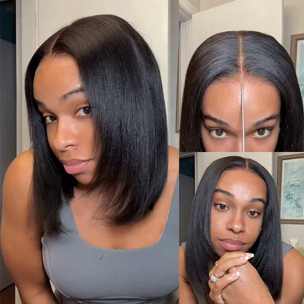 Ultra Natural Wear Go Layered Cut Yaki Straight Invisi Draw Strings Silky Bob 9x6 Tpart Lace Glueless Wig | Classic & Chic
