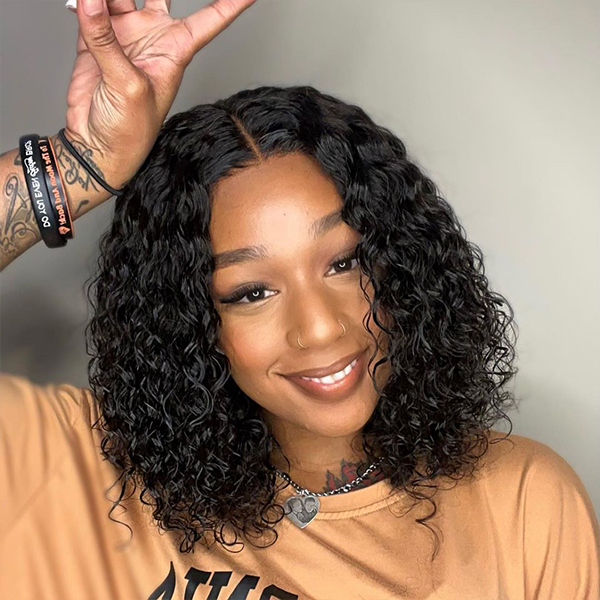 Cheap glueless bob wigs for beginners Wear Go Water Wave Glueless 13x4 Lace Frontal Bob Wig With Pre-plucked Edges