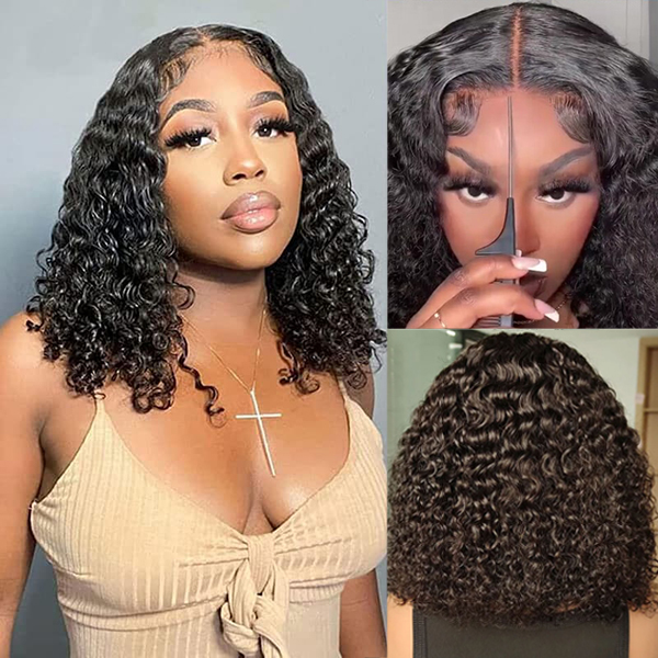 Cheap glueless bob wigs for beginners Wear Go Water Wave Glueless 13x4 Lace Frontal Bob Wig With Pre-plucked Edges