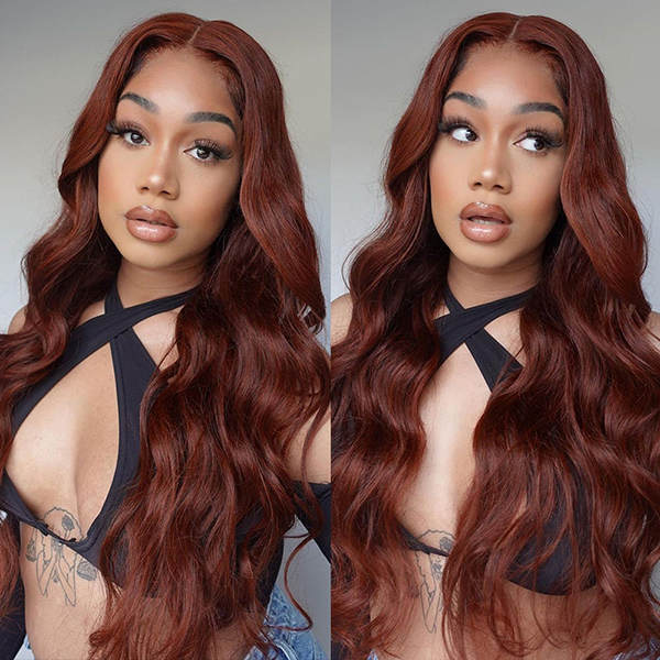 Wear Go Glueless Reddish Brown Color Body Wave 6x4 Lace Wig With Pre-plucked Hairline
