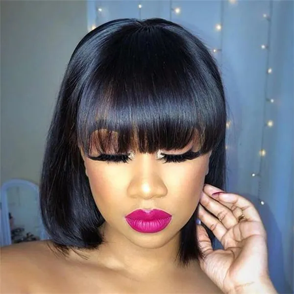Short Straight Bob Wig With Wispy Bangs