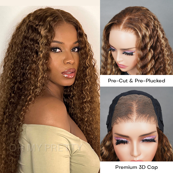 OhMyPretty Glueless Highlight Deep Wave Wear Go 6x4 HD Lace Wig With Pre-plucked Edges