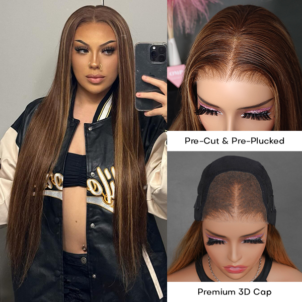 OhMyPretty Glueless Highlight Straight Wear Go 6x4 HD Lace Wig With Pre-plucked Edges