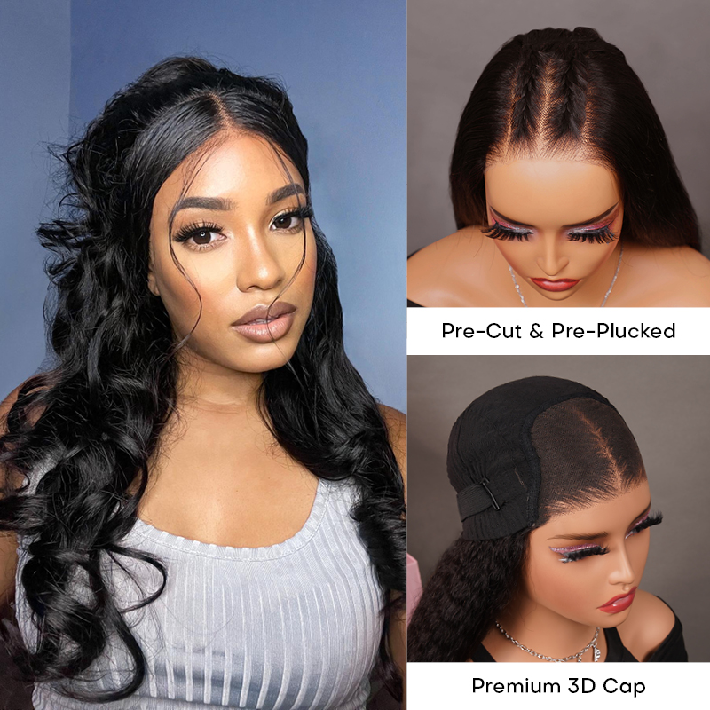Glueless Wig Ocean Wave Pre Cut Lace Closure Wig With Preplucked