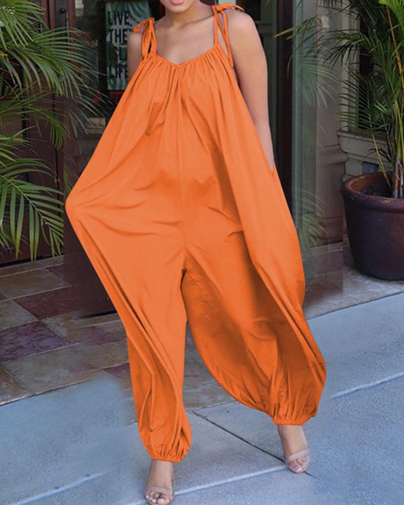 Solid Color Sling Loose Jumpsuit测试