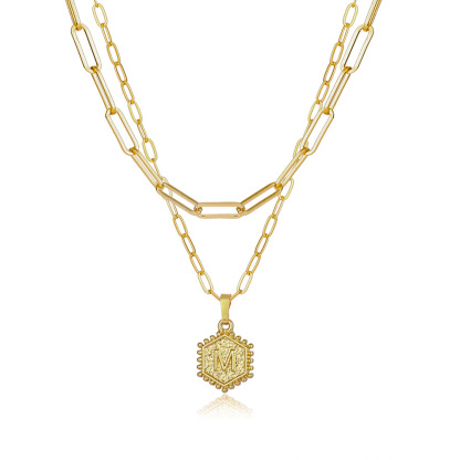 Layered Hexagon Letter Necklaces Paperclip Necklace Set for Women man Collier Chain Choker Initials Pendant Couple Jewelry Gifts