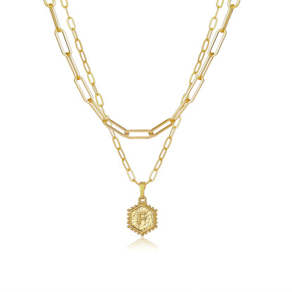 Layered Hexagon Letter Necklaces Paperclip Necklace Set for Women man Collier Chain Choker Initials Pendant Couple Jewelry Gifts