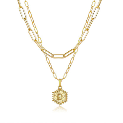 Layered Hexagon Letter Necklaces Paperclip Necklace Set for Women man Collier Chain Choker Initials Pendant Couple Jewelry Gifts