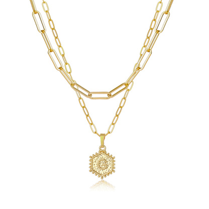 Layered Hexagon Letter Necklaces Paperclip Necklace Set for Women man Collier Chain Choker Initials Pendant Couple Jewelry Gifts