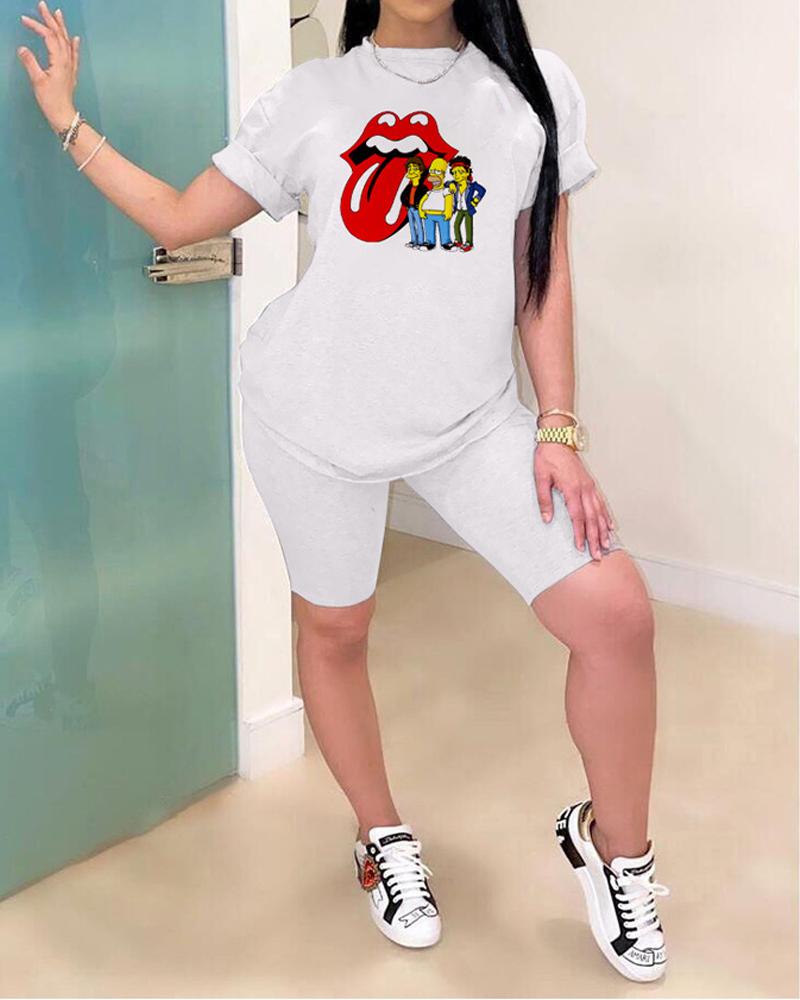Lip Cartoon Print Two-piece Set测试