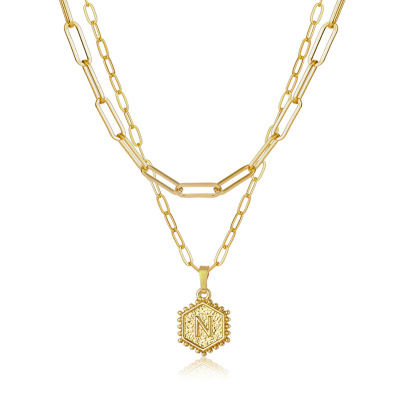 Layered Hexagon Letter Necklaces Paperclip Necklace Set for Women man Collier Chain Choker Initials Pendant Couple Jewelry Gifts