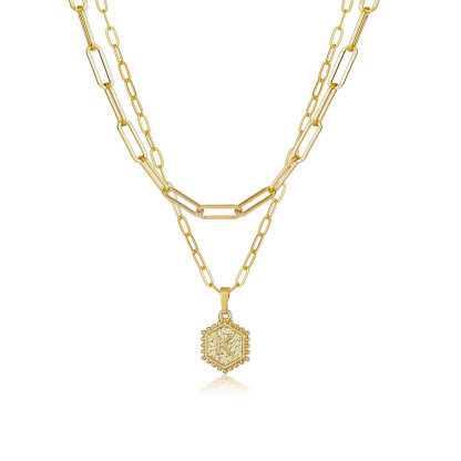 Layered Hexagon Letter Necklaces Paperclip Necklace Set for Women man Collier Chain Choker Initials Pendant Couple Jewelry Gifts