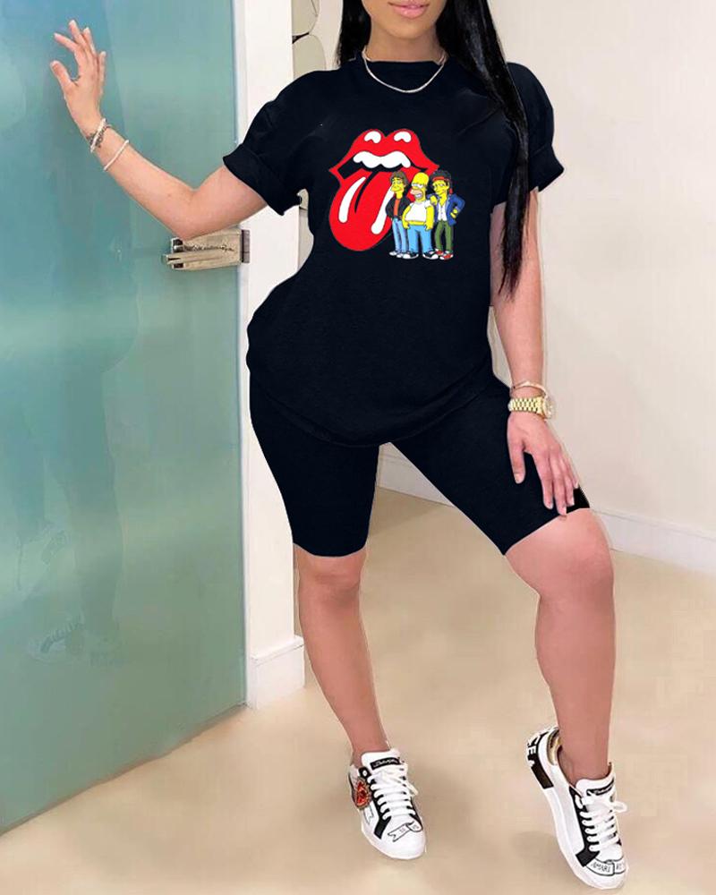 Lip Cartoon Print Two-piece Set测试