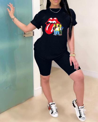Lip Cartoon Print Two-piece Set测试