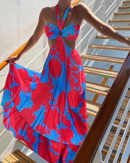 V Neck Sleeveless Print Dress测试