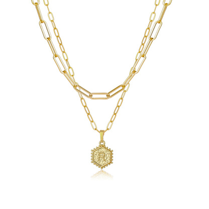 Layered Hexagon Letter Necklaces Paperclip Necklace Set for Women man Collier Chain Choker Initials Pendant Couple Jewelry Gifts