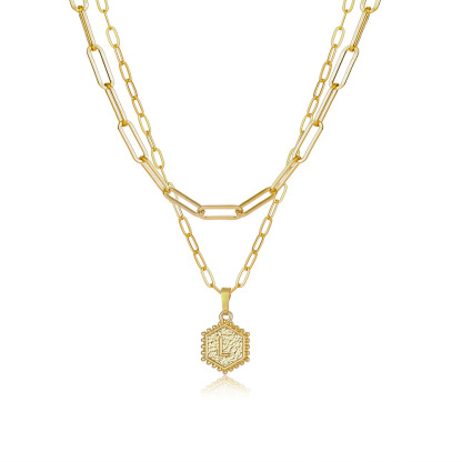 Layered Hexagon Letter Necklaces Paperclip Necklace Set for Women man Collier Chain Choker Initials Pendant Couple Jewelry Gifts