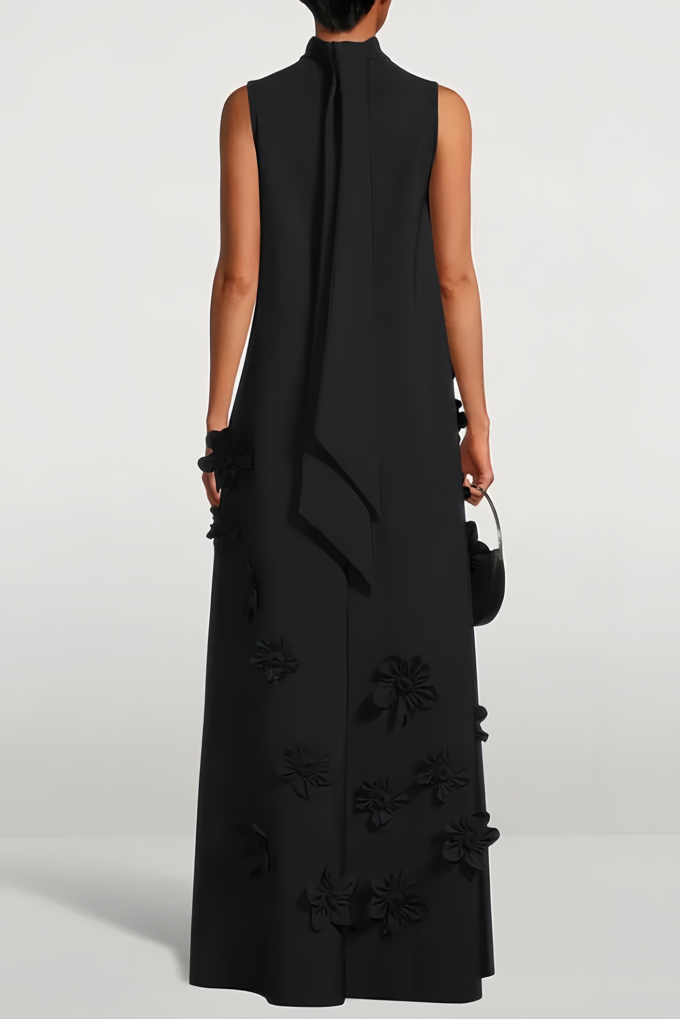 Daphne 3D Floral High Neck Sleeveless Maxi Dress-Black