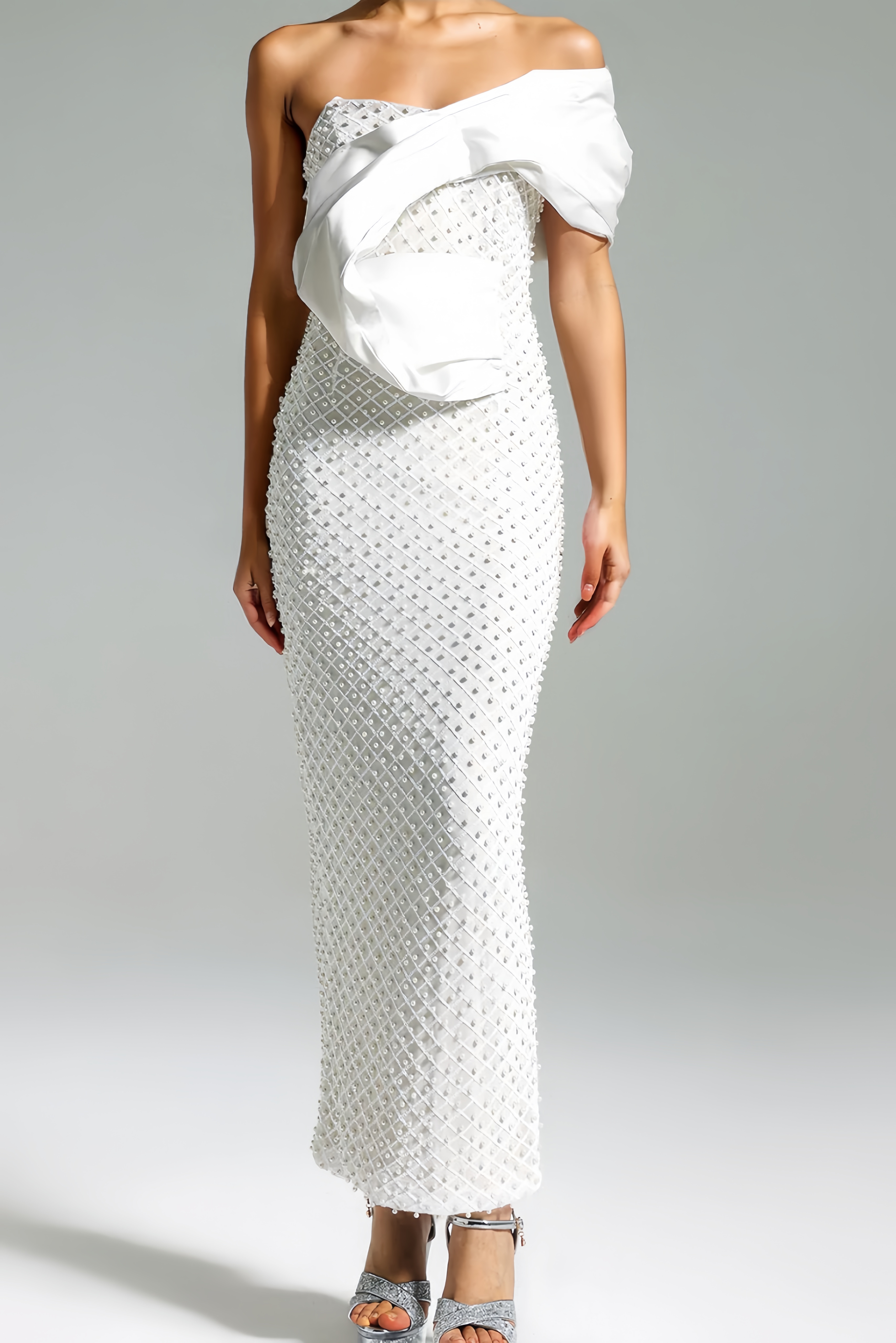 Lyra Pearl Embellished Off-shoulder Maxi Dress