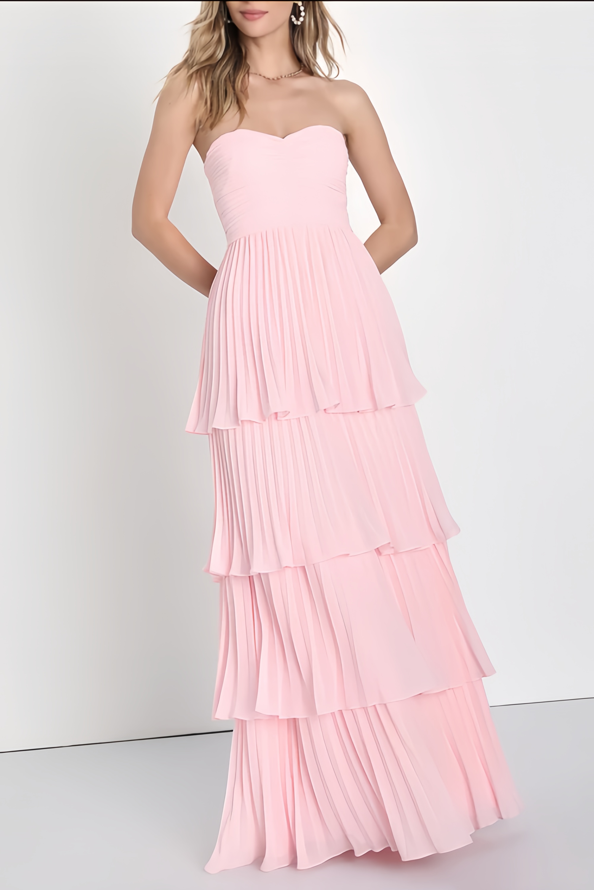 Calliope Strapless Tiered Maxi Dress - Pink