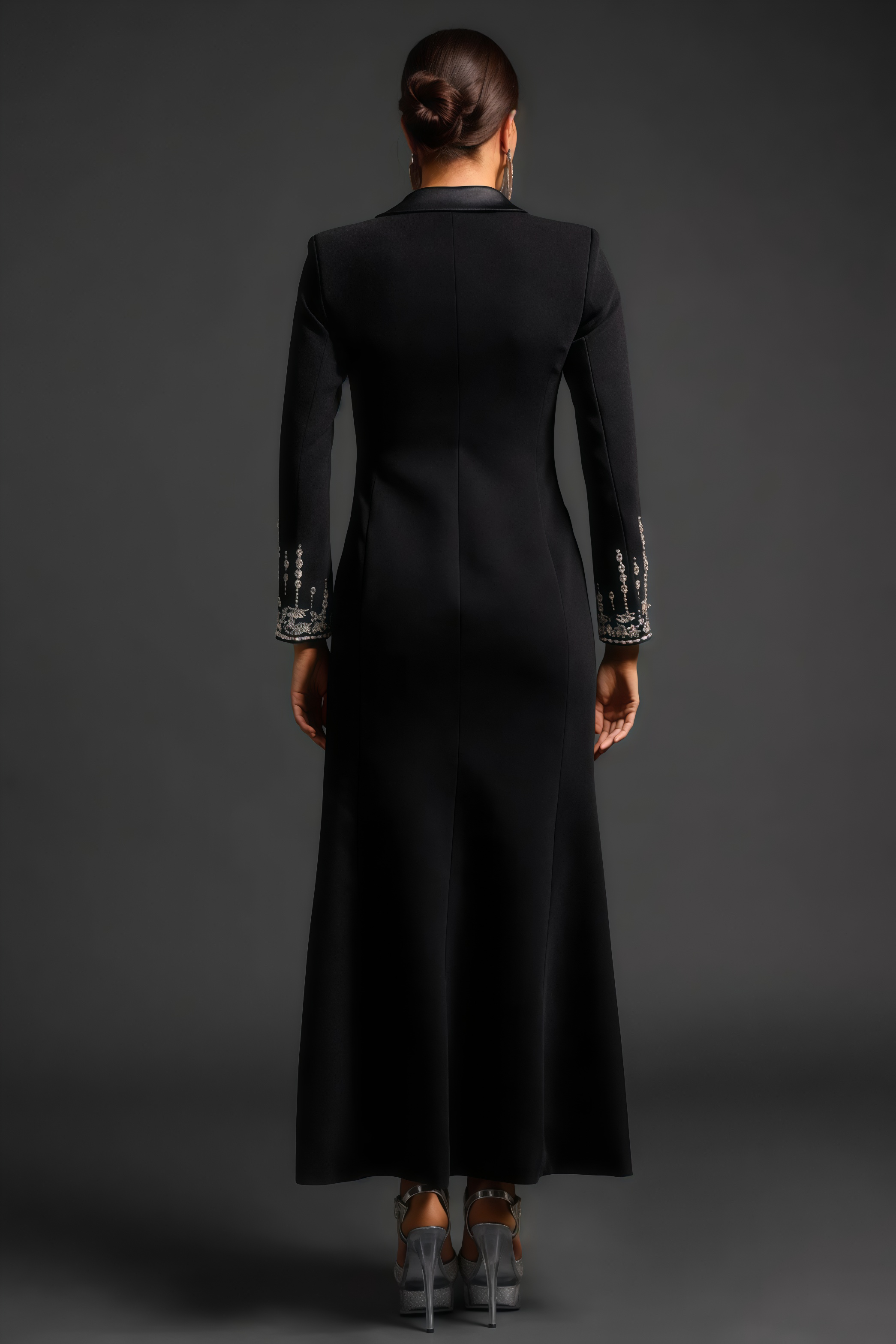 Zeno Deep-V Diamond Suit High Slit Maxi Dress