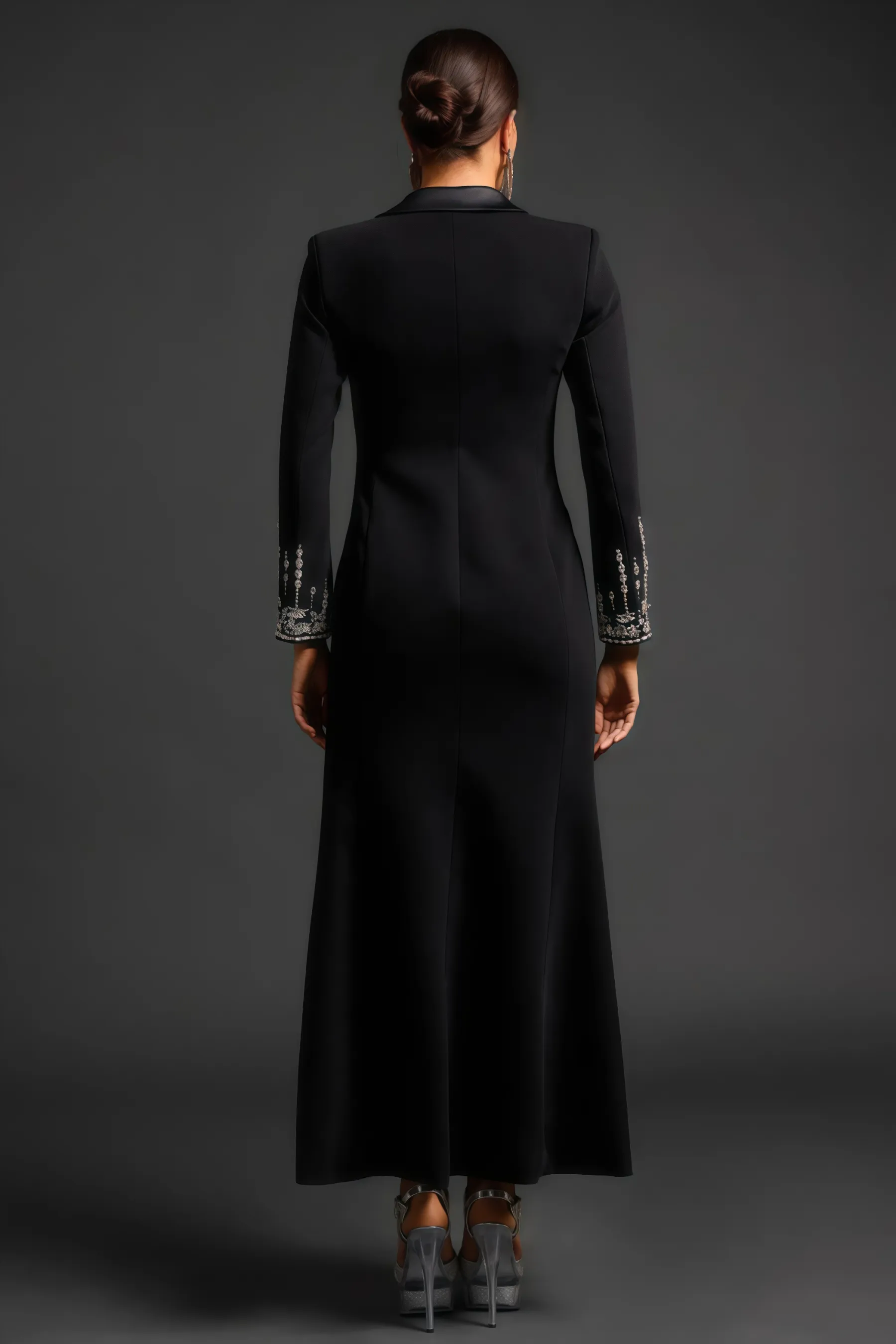 Zeno Deep-V Diamond Suit High Slit Maxi Dress