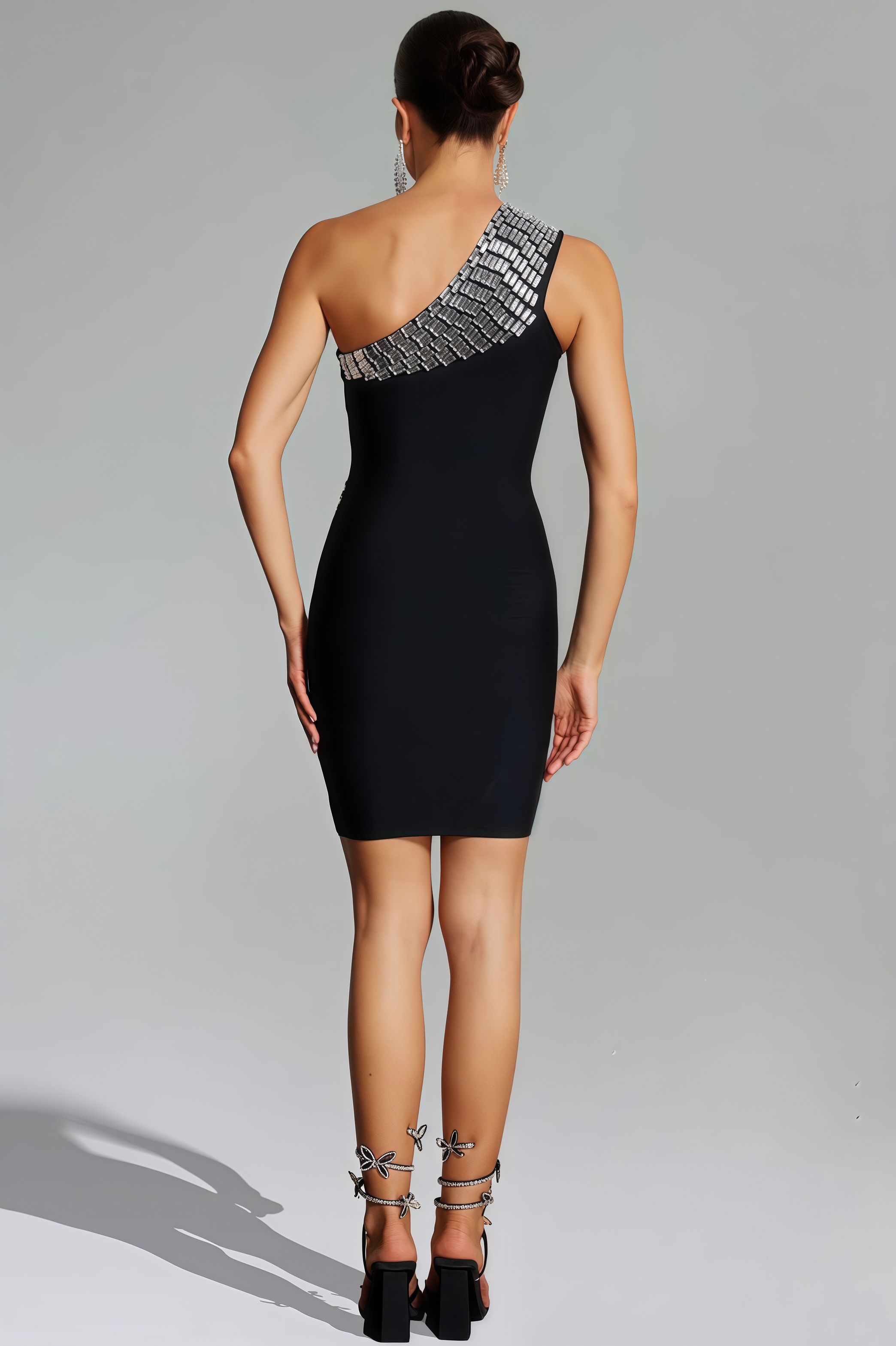 Ilric Diagonal Shoulder Diamante Mini Dress
