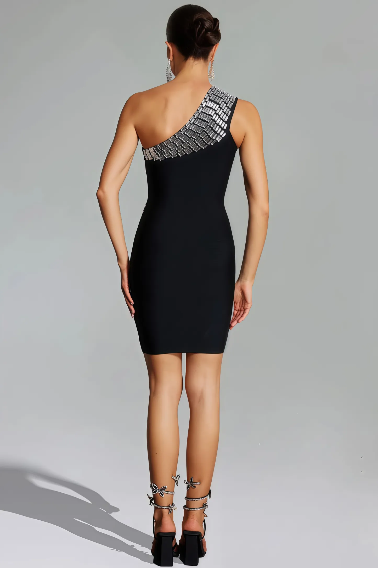 Ilric Diagonal Shoulder Diamante Mini Dress