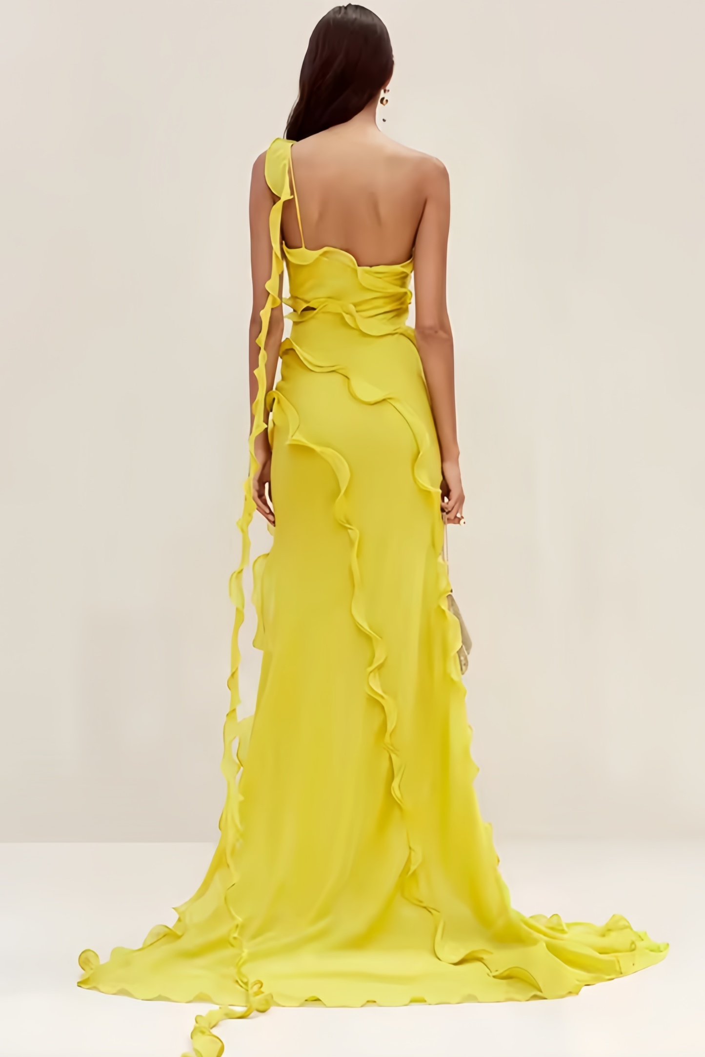 Nyssa Sleeveless Wood Ear Pleated Chiffon Maxi Dress